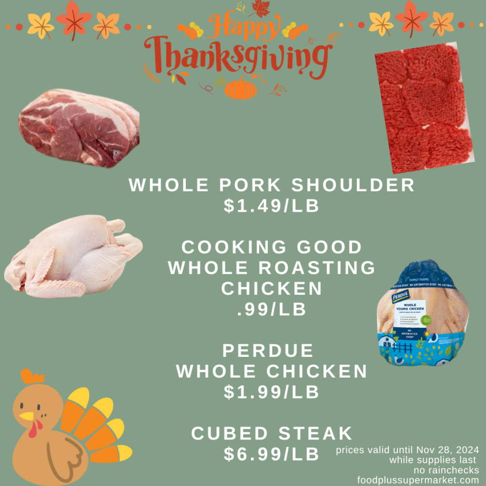 on sale - whole pork shoulder, cooking good whole roasting chicken, perdue whole chicken, cubed steak