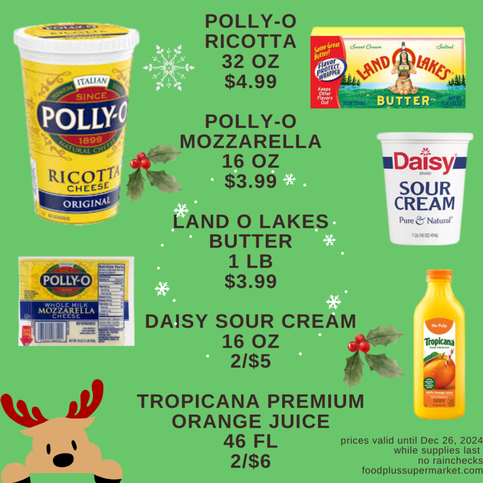 On Sale - Polly-O Ricotta, Polly-O Mozzarella, Land O Lakes Butter, Daisy Sour Cream, Tropicana Premium Orange Juice